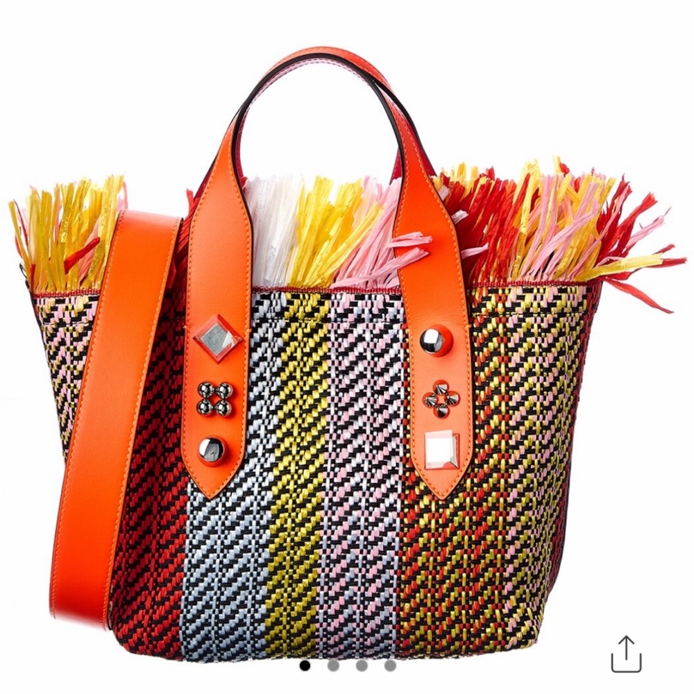 Christian Louboutin  Frangibus small Raffia Leather Tote 100 % Authentic is new.